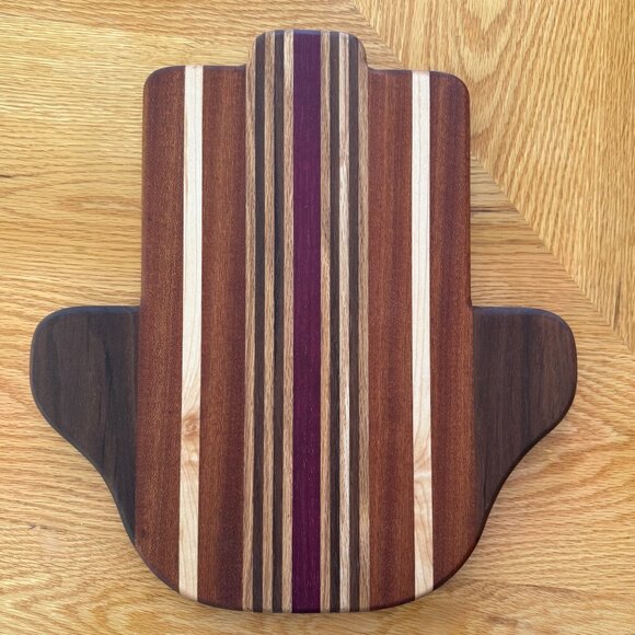 Hamsa Cutting Board Mixed Hardwoods Hand Crafted Reversible Bread Challah Board - Picture 1 of 5